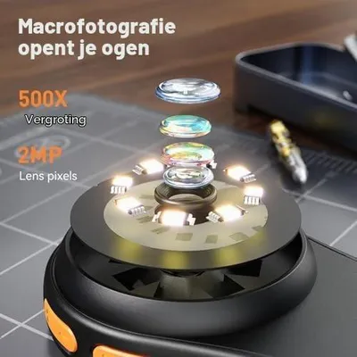 Digitalmikroskop 500x, 8 LED, HD-Foto/Video, 2,0" IPS, schwarz