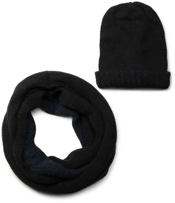 Produktbild von styleBREAKER 2-Teiliges Schal und Mütze Kombi Set, Uni Strick Loop Schlauchschal mit Strick Beanie Mütze 01018203
