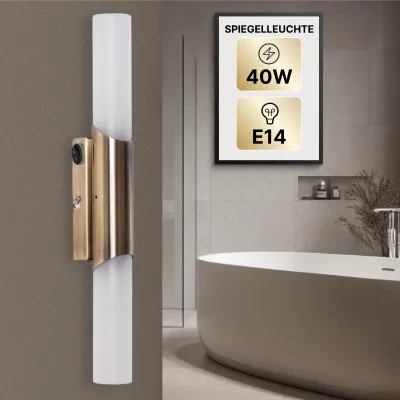 Zdjęcie produktu dla Lampa ścienna do łazienki, brąz/biała, 2-punktowa, odporna na wilgoć, ARTE LAMP Aqua-Bastone, żarówka E14 do 40 W na punkt, wymiary: 45 x 8 x 5 cm, model A2470AP-2AB