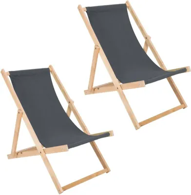 Produktbild von Liegestuhl 2er Set grau klappbar aus Holz - Klappstuhl Klappliege Sonnenstuhl Strandstuhl Holzklappstuhl Sonnenstuhl Gartenliege