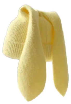 Immagine prodotto di Berretto da donna in maglia, modello beanie con orecchie a coniglio, colore giallo, taglia unica