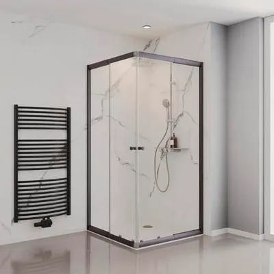 Produktbild von SCHULTE Eckeinstieg mit Gleittür/Schiebetür Sunny ExpressPlus 75 - 90 x 180 cm Profil gunmetal Klarglas