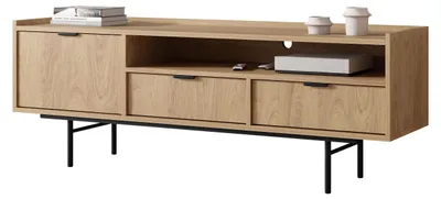 Produktbild von MIRJAN24 TV-Lowboard Edison 150, Stilvoll Wohnzimmer, Lowboard mit eins Drehtüren und zwei Schubladen (Farbe: Eiche Hickory)