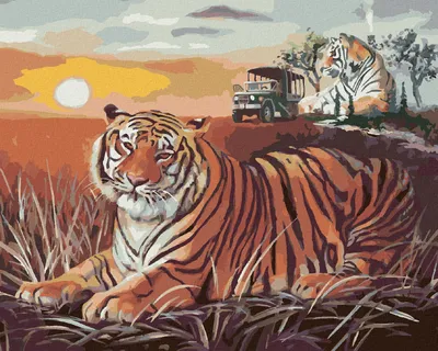 Produktbild von Zuty - Malen nach Zahlen - TIGER UND SONNENUNTERGANG IN DER SAVANNE (D. RUSTY RUST), 40x50 cm, ohne Keilrahmen