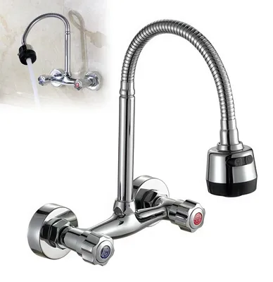 Produktbild von Küchenarmatur 360° Drehbar – Einstellbarer Wandwasserhahn, Einhebelmischer Mischbatterie für Küche, Wandmontage Spültischarmatur