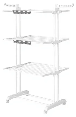 Obrázek produktu pro Sušák na prádlo – stojací, 4 úrovně – skládací – s kolečky – sušák s křídly – kovový – 126,6 x 64,2 x 169,2 cm – bílý