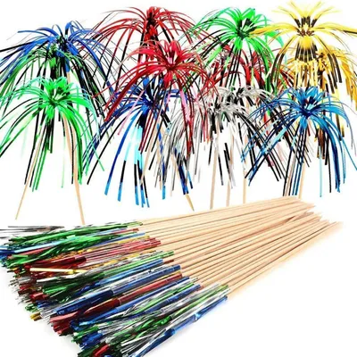 Productafbeelding van Cocktailspiesjes, vuurwerkstokjes, 100 stuks, houten, 15 cm, kleurrijk