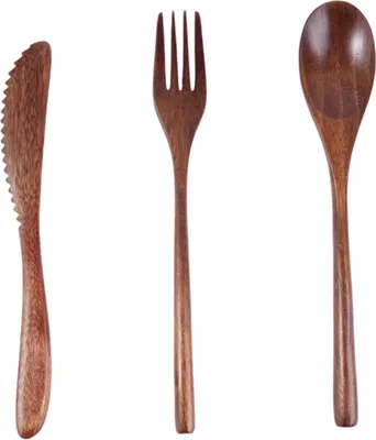 Produktbild von Besteckset aus Holz mit Löffel, Gabel, Messer, Essbesteck aus Holz, Küchenbesteck aus Holz, Besteckset aus Holz (24-teilig)
