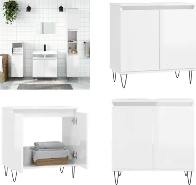 Image de vidaXL Armoire de salle de bain blanc brillant 58x33x60 cm Bois composite - Armoire de salle de bain - Armoire - Armoire salle de bain