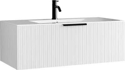 Produktbild von Badmöbelschrank hängend mit Rillenoptik, Einbauwaschbecken + Armatur - Weiß - 100 cm - PALIRO