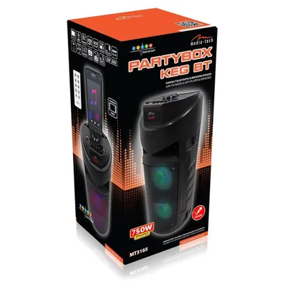 The image shows the retail packaging of a portable Bluetooth speaker.