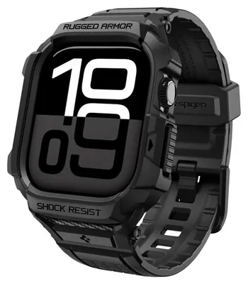 Obrázok produktu pre Spigen Rugged Armor Pro 2, Puzdro + remienok, Smartwatch, Čierna, Apple, Apple Watch 10/11 (42mm), Termoplastický polyuretán (TPU)