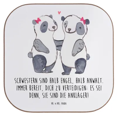 Produktbild von Mr. & Mrs. Panda Tassenuntersetzer Schwesternwunder - Weiß - Geschenk, Untersetzer Gläser, Tassen, Tischuntersetzer, Geschenke, Coaster, geschwisterstreit, Tischschoner