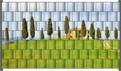 Produktbild von Wallario Zaunsichtschutz mit Motiv Villa auf einem Hügel in der Toskana für Ein- und Doppelstabmatten Zäune in der Größe 250 x 140 cm