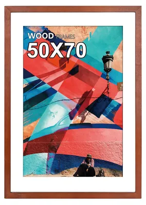 Obrázek produktu pro Rám na obrázky 50 x 70 cm, masivní dřevo, akrylové sklo, určený k zavěšení na zeď, hnědý, rám na plakáty