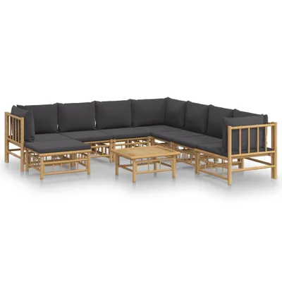 Produktbild von vidaXL 9-tlg. Garten-Lounge-Set mit Dunkelgrauen Kissen Bambus