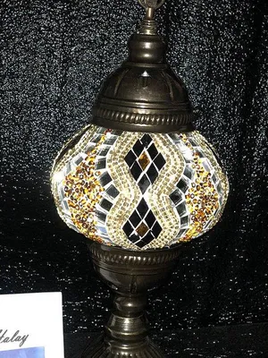 Obrázok produktu pre Ručne vyrobená turecká lampa Sfeerlamp v zlatej farbe so striebornou mozaikovou nočnou lampou pre orientálny štýl