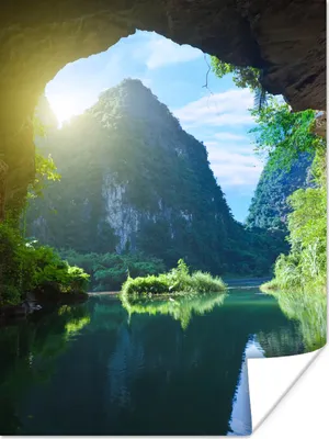 Produktbild von MuchoWow® Poster Wasser - Höhle - Sonne - Natur - Pflanzen 120x160 cm - Wandbilder