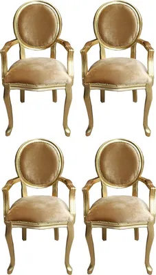 Produktbild von Casa Padrino Luxus Barock Esszimmer Set Medaillon Gold / Gold 58 x 54 x H. 103 cm - 4 handgefertigte Esszimmerstühle mit Armlehnen - Barockmöbel