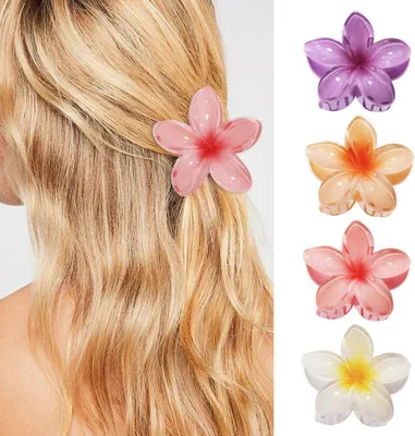 Image de Pinces à cheveux fleurs 4 pièces clips hawaïens de différentes couleurs
