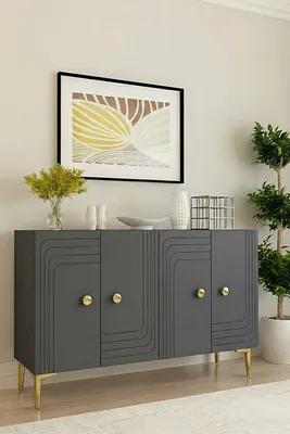 Obrázok produktu pre Skye Decor, kvalitná konzolová stolík, antracitová farba a zlaté prvky, 120 cm, 100% melamín, 3 police