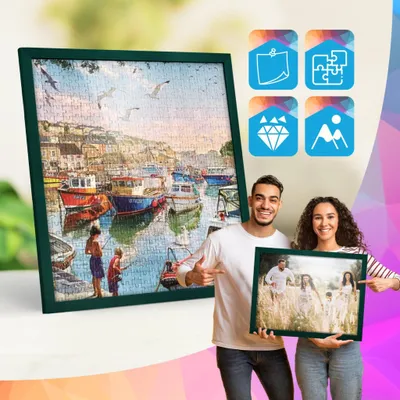 Produktbild von MG Design 5er Set Bilderrahmen 40 x 40 cm - Posterrahmen mit Grün Echtholzrahmen und bruchsicherem Acrylglas, Hoch & Quer mit stabiler Wandaufhängung