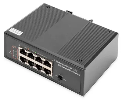 Zdjęcie produktu dla Digitus 7-portowy przełącznik sieciowy Gigabit Ethernet PoE, przemysłowy, niezarządzany, port 1PD, Nie zarządzany, Gigabit Ethernet (10/100/1000), Obsługa PoE