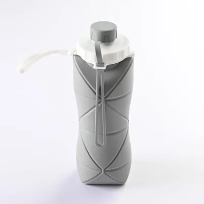 Produktbild von Zusammenklappbare Wasserflasche, Silikon zusammenklappbare Wasserflasche für Reisen, leicht zu tragen, kompakte Größe, Bisphenol-frei Grau