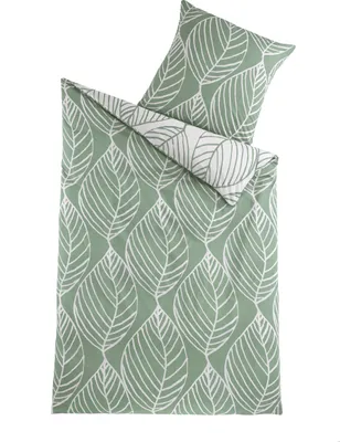 Produktbild von Renforcé  Bettwäsche 2 teilig 135x200 80x80 cm Legolas Wende Blätter 100% Baumwolle