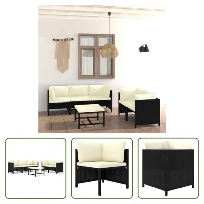 Produktbild von The Living Store 6-tlg. Garten-Lounge-Set mit Kissen Poly Rattan Schwarz