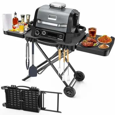 Produktbild von Zusammenklappbarer Grillwagen mit Arbeitsfläche und Rädern
