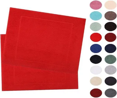 Produktbild von Unyqoos® Badematten 2er-Set 50 x 70 cm, 100% Baumwolle, 650 g/m², rot – saugfähige Badmatten für Dusche, Bad & WC, bis 60 °C waschbar, trocknergeeignet