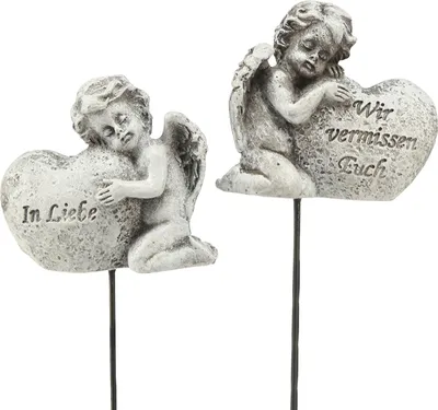 Produktbild von Dekorativer Engelsstecker mit Herz und Spruch für liebevolle Grabgestaltung, 6 Stück