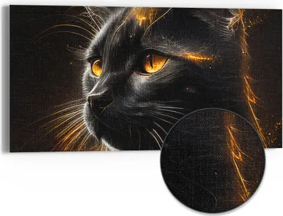 Produktbild von DEQORI Hybrid Leinwand Bild 60x30 cm 'Goldener Katzenglanz' Wandbild Glas flach modern