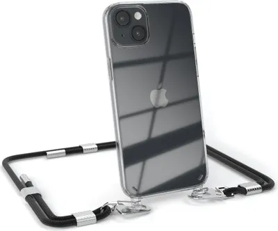 Produktbild von EAZY CASE Handykette für Apple iPhone 14 Plus, Transparente Silikonhülle mit Band, Clear Case, abnehmbar in  Schwarz