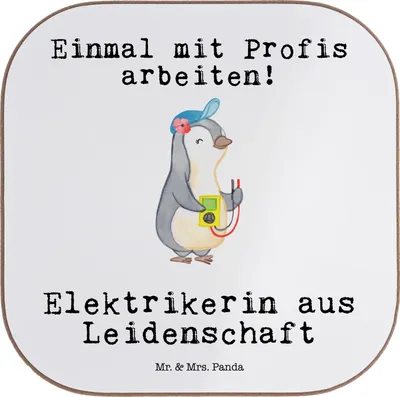 Produktbild von Mr. & Mrs. Panda Holzuntersetzer Elektrikerin Leidenschaft - Weiß - Geschenk, gläseruntersetzer, Beruf, Ausbildung, Lustig, Tassenuntersetzer, Untersetzer für Gläser