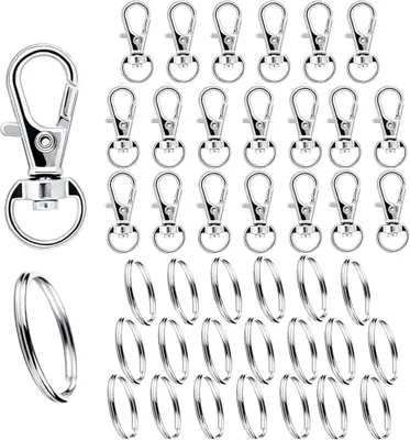 Produktbild von 80 Stück Karabiner Schlüsselanhänger, Karabinerhaken Klein, Karabinerhaken mit Drehgelenk für Bastelarbeiten DIY, Rucksack, Handtasche
