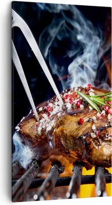 Produktbild von Bild auf Leinwand - Leinwandbild - Steak Grill Flammen Essen - 45x80cm - Wand Bild - Wanddeko - Leinwanddruck - Bilder - Kunstdruck - Wanddekoration - Leinwand bilder - Wandkunst - PA45x80-2865