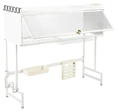 Produktbild von Abtropfgestell über Spüle - Geschirrabtropfer Küchenregal - XL Größe - Rostfreier Stahl - Besteckhalter - Schneidebretthalter - Weiß