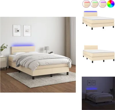 Produktbild von vidaXL Boxspringbett mit Matratze & LED Creme 120x200 cm Stoff -  Betten & Bettgestelle