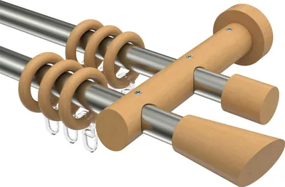 Produktbild von Interdeco Gardinenstange / Vorhangstange Edelstahl-Optik / Buche lackiert, Typ Talena Bero (Konus Schräge), 20 mm Ø 2-läufig, 220 cm