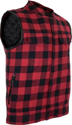 Produktbild von Herren Weste Biker Textilweste mit Protektor Holzfäller Karierte Weste Motorrad(2XL)