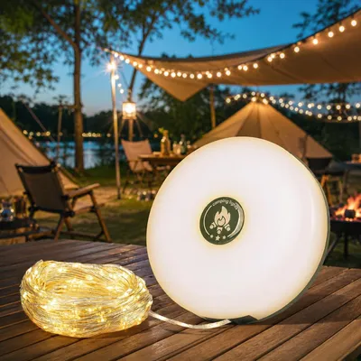 Produktbild von 3-in-1 Camping Lichterkette Aufrollbar,5 Leuchtmodi,Tragbare LED Campinglampe,USB wiederaufladbar Campingleuchte,Lichterketten außen 10m,Campingausrüs