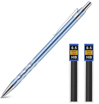 Obrázek produktu pro Sada kovových mechanických tužek, 0,5 mm, s 2 tuhy HB, světle modré barvy