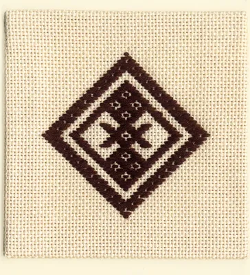 Imagen del producto de Kit de bordado Kogin "Conjunto básico para principiantes, color marrón", de Olympus, 10x10 cm, producto original de Japón