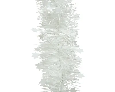 Produktbild von Weihnachtsgirlande Lametta mit Sternen 9cm x 2,7m - Winterweiß