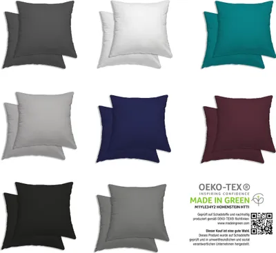 Produktbild von 2er Set Kissenbezug Kissenhülle Kopfkissenbezug Hüllen Uni Renforce Baumwolle, Farbe:weiß, Größe:40x40 cm