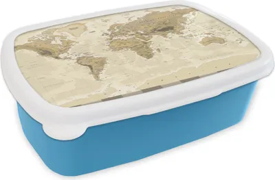 Produktbild von KitchenYeah® Lunchbox Brotzeit Brotdose 17x11 cm Karte - Welt - Jahrgang Kinder Brotzeitdose - Lunch - Kunststoff - Brotbüchse - Sandwichbox - Lunchbox für Kinder