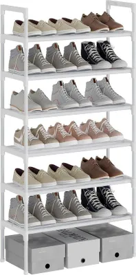Immagine prodotto di Famanu - Scaffale per scarpe a 6 ripiani regolabili, bianco, verticale, con spazio per 18 paia di scarpe