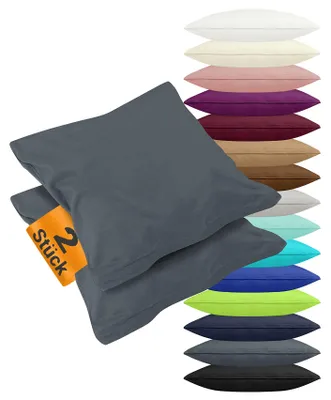 Productafbeelding van Set van 2 kussenslopen van jersey-katoen, effen, ongeveer 40 x 60 cm, antracietkleurig.